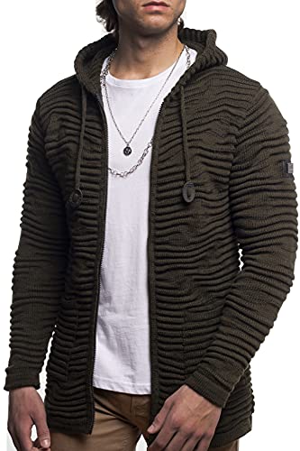 Carisma Herren Strickjacke Lang mit Kapuze/Herren Jacke mit Seitentaschen Lange Kapuzenjacke Herren angenehme Übergangsjacke für Männer 7770 Khaki S von Carisma