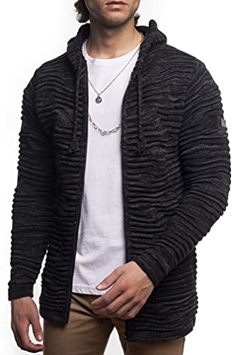 Carisma Herren Strickjacke Lang mit Kapuze/Herren Jacke mit Seitentaschen Lange Kapuzenjacke Herren angenehme Übergangsjacke für Männer 7770 Schwarz M von Carisma