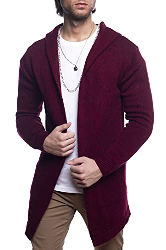 Carisma Herren Strickjacke Lang mit Kapuze • Herren Jacke mit Seitentaschen Lange Kapuzenjacke Herren angenehme Übergangsjacke für Männer 7601, Bordo, S von Carisma