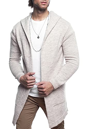 Carisma Herren Strickjacke Lang mit Kapuze • Herren Jacke mit Seitentaschen Lange Kapuzenjacke Herren angenehme Übergangsjacke für Männer 7601 Beige, 3XL von Carisma