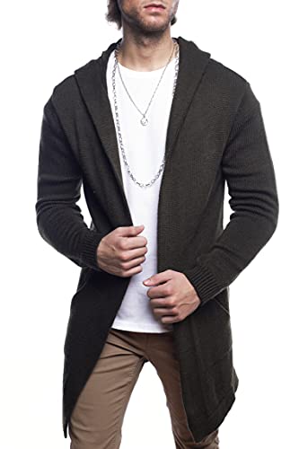 Carisma Herren Strickjacke Lang mit Kapuze • Herren Jacke mit Seitentaschen Lange Kapuzenjacke Herren angenehme Übergangsjacke für Männer 7601 Khaki, L von Carisma