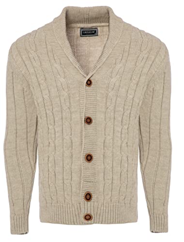 Carisma Herren Strickjacke mit Zopfmuster • Cardigan für Herren elegant und angenehm • Herren Jacke mit Knöpfen 7771 Beige L von Carisma