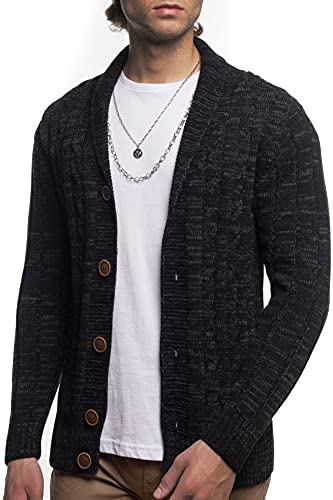 Carisma Herren Strickjacke mit Zopfmuster • Cardigan für Herren elegant und angenehm • Herren Jacke mit Knöpfen 7771 Black L von Carisma