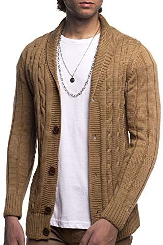 Carisma Herren Strickjacke mit Zopfmuster • Cardigan für Herren elegant und angenehm • Herren Jacke mit Knöpfen 7771 Camel L von Carisma