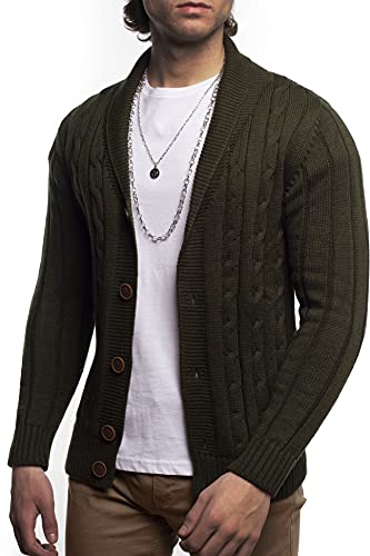 Carisma Herren Strickjacke mit Zopfmuster • Cardigan für Herren elegant und angenehm • Herren Jacke mit Knöpfen 7771 Khaki XL von Carisma