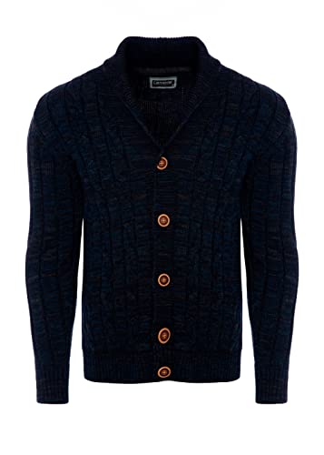 Carisma Herren Strickjacke mit Zopfmuster • Cardigan für Herren elegant und angenehm • Herren Jacke mit Knöpfen 7771 Navy L von Carisma