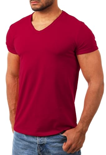 Carisma Herren Uni Basic T-Shirt mit tiefem V-Ausschnitt Vintage Destroyed Kragen Effekt einfarbig Dehnbare Passform, Grösse:4XL, Farbe:Weinrot Carisma Herren Uni Basic T-Shirt mit tiefem V-Ausschnitt Vintage Destroyed Kragen Effekt einfarbig Dehnbare Passform, Grösse:4XL, Farbe:Weinrot von Carisma