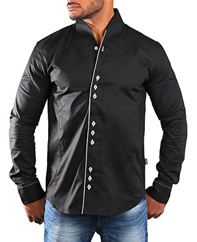 Carisma Herren Uni Langarm Stehkragen Hemd einfarbig Basic H-902-regular fit, Grösse:3XL, Farbe:Schwarz/Weiß von Carisma