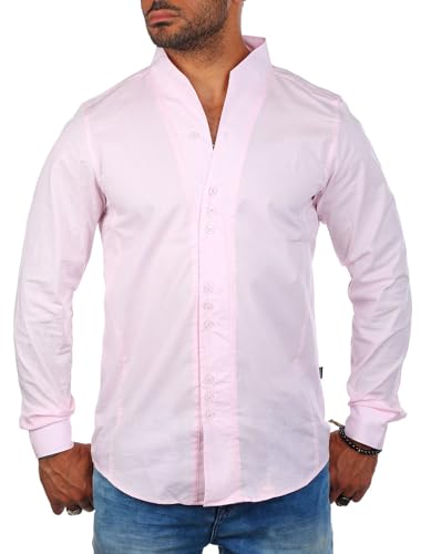 Carisma Herren Uni Langarm Stehkragen Hemd einfarbig Basic H-902-regular fit, Grösse:4XL, Farbe:Rosa von Carisma