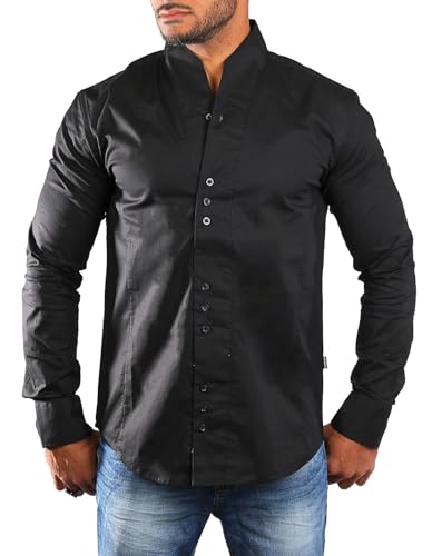 Carisma Herren Uni Langarm Stehkragen Hemd einfarbig Basic H-902-regular fit, Grösse:4XL, Farbe:Schwarz von Carisma