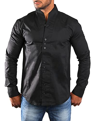 Carisma Herren Uni Langarm Stehkragen Hemd einfarbig Basic H-902-regular fit, Grösse:L, Farbe:Schwarz von Carisma