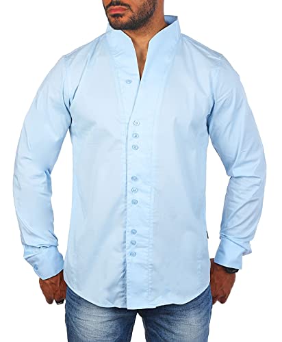 Carisma Herren Uni Langarm Stehkragen Hemd einfarbig Basic H-902-regular fit, Grösse:XXL, Farbe:Hellblau von Carisma