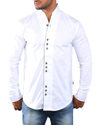 Carisma Herren Uni Langarm Stehkragen Hemd einfarbig Basic H-902-regular fit, Grösse:XXL, Farbe:Weiß/Schwarz von Carisma
