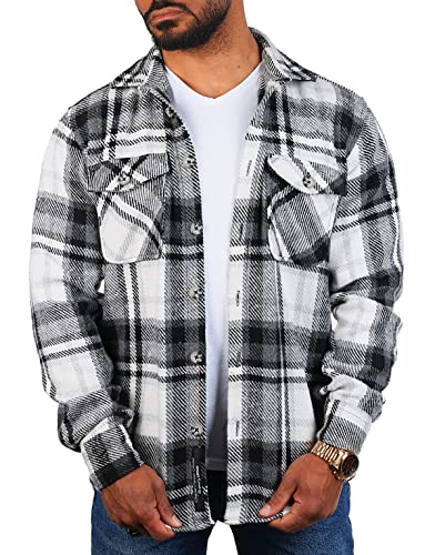 Carisma Herren warmes Flanell Holzfäller Karo Hemd Dicke weiche Qualität Regular fit kariert 8615, Grösse:3XL, Farbe:Schwarz-Weiß (8525) von Carisma