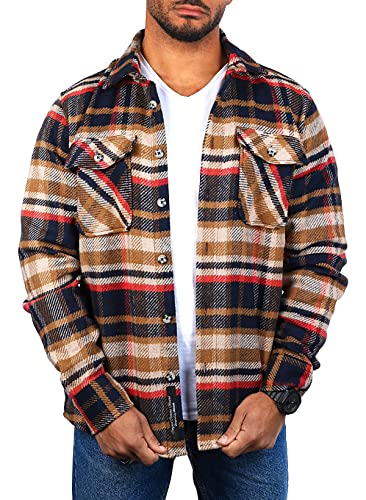 Carisma Herren warmes Flanell Holzfäller Karo Hemd Dicke weiche Qualität Regular fit kariert 8615, Grösse:S, Farbe:Navy-Hellbraun (8525) von Carisma