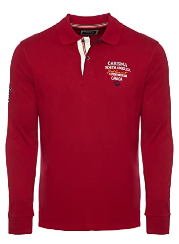 Carisma Langarm Poloshirt für Herren S, Blau 100% Baumwolle • Herren Langarmshirt mit Stickerei • Angenehmes Regular Fit Longsleeve 3438 Rot 3XL von Carisma