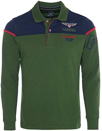 Carisma Langarm Poloshirt für Herren S, Grün 100% Baumwolle • Herren Langarmshirt mit Stickerei • Angenehmes Regular Fit Longsleeve 3432 Khaki S von Carisma