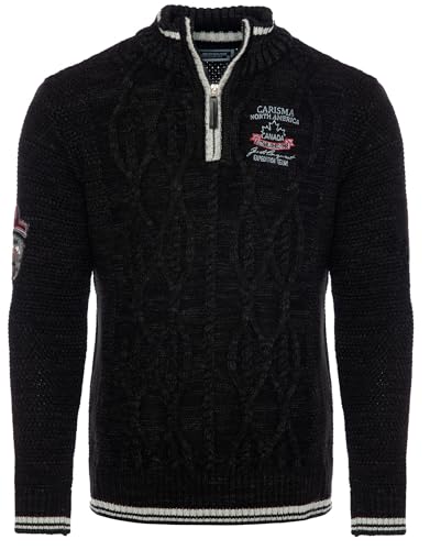 Carisma Strickpullover für Herren ? Herren Troyer mit Stickerei ? Angenehmer Regular Fit Pullover für Büro und Freizeit 7804 Black XL von Carisma