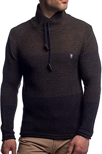 Herren Strick-Pullover mit Stehkragen | Männer Winter Stehkragen-Pullover |stylischer Herren Strick-Pulli | Warmer Männer Pulli Grobstrick | angenehmer Herren Pullover 7576 Khaki L von Carisma