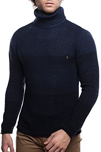 Herren Strick-Pullover mit Rollkragen | Männer Winter Rollkragen-Pullover |stylischer Herren Strick-Pulli | Warmer Männer Pulli Grobstrickangenehmer Herren Rolli 7575 Indigo 3XL von Carisma