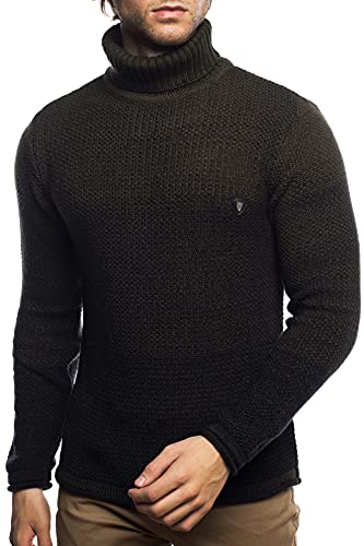 Herren Strick-Pullover mit Rollkragen | Männer Winter Rollkragen-Pullover |stylischer Herren Strick-Pulli | Warmer Männer Pulli Grobstrickangenehmer Herren Rolli 7575 Khaki L von Carisma