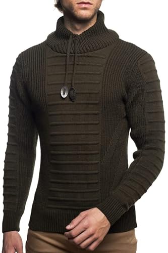 Herren Strick-Pullover mit Schalkragen | Männer Winter-Pullover mit geripptem Effekt |stylischer Herren Strick-Pulli | Warmer Männer Pulli Grobstrick| angenehmer Herren Longsleeve 7654 Khaki 3XL von Carisma