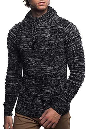 Herren Strick-Pullover mit Schalkragen | Männer Winter-Pullover mit gerippten Ärmeln |stylischer Herren Strick-Pulli | Warmer Männer Pulli Grobstrick | angenehmer Herren Strick 7740 Black-Mel. M von Carisma