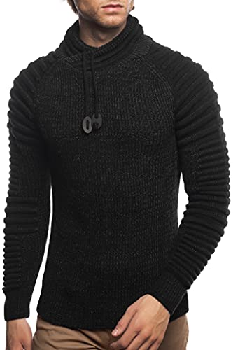 Herren Strick-Pullover mit Schalkragen | Männer Winter-Pullover mit gerippten Ärmeln |stylischer Herren Strick-Pulli | Warmer Männer Pulli Grobstrick | angenehmer Herren Strick-Hoodie 7740 Black 3XL von Carisma