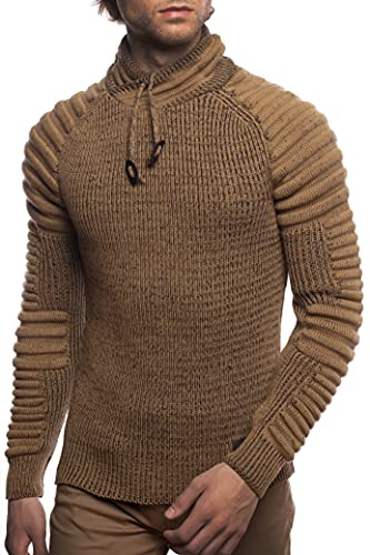 Herren Strick-Pullover mit Schalkragen | Männer Winter-Pullover mit gerippten Ärmeln |stylischer Herren Strick-Pulli | Warmer Männer Pulli Grobstrick | angenehmer Herren Strick-Hoodie 7740 Camel M von Carisma