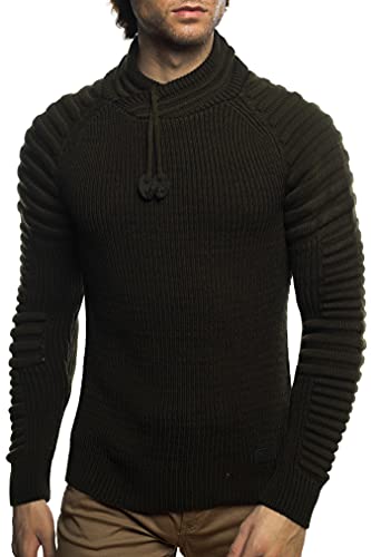 Herren Strick-Pullover mit Schalkragen | Männer Winter-Pullover mit gerippten Ärmeln |stylischer Herren Strick-Pulli | Warmer Männer Pulli Grobstrick | angenehmer Herren Strick-Hoodie 7740 Khaki 3XL von Carisma