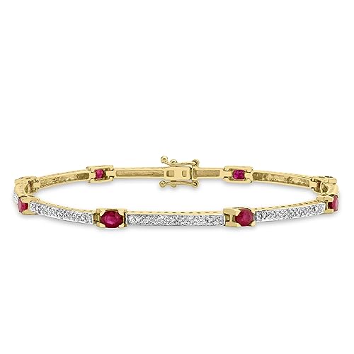 Carissima Gold Damen Armband 9 Karat 375er Gelbgold 0.10 Karat Diamant u. Ovale Rubine Armband 19cm 1.28.772R von CARISSIMA