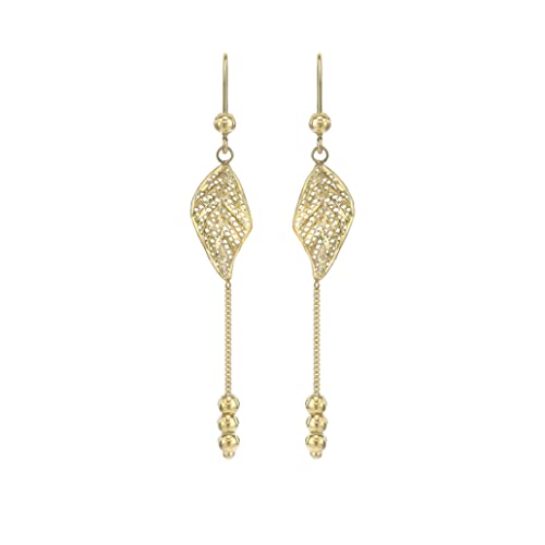 CARISSIMA Damen 9ct Gelbgold im Diamantschliff Blatt und Ketten Tropfen Ohrringe - 8.5mm x 60mm von CARISSIMA
