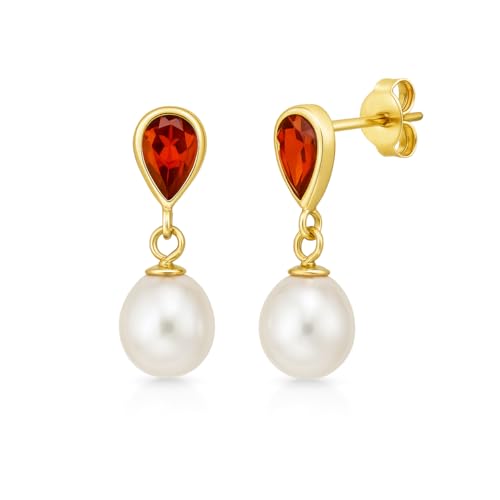 CARISSIMA Damen-Ohrstecker 9 Karat 375 Gelbgold Garnet Teardrop und Pearl Stud 1.57.1839 von CARISSIMA