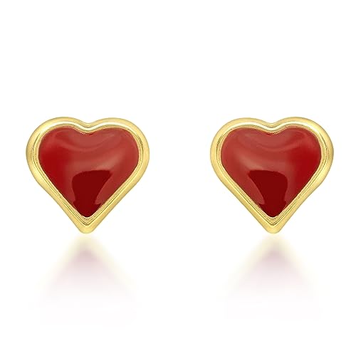 CARISSIMA Damen 9k (375) Gelbgold Rot Enamel Herz 6.35 mm x 6.2 mm Ohrstecker 1.55.8399 von CARISSIMA