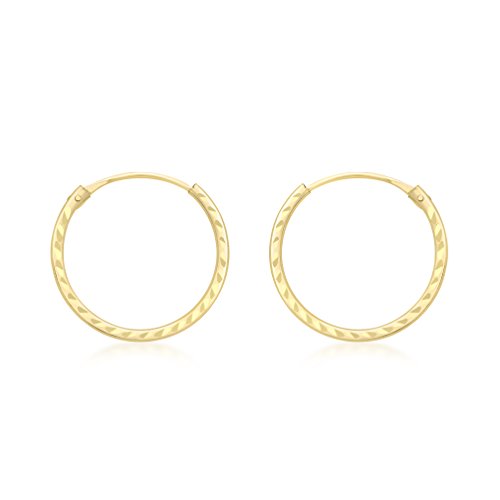 CARISSIMA Damen-Creolen 9ct Yellow Diamond Cut 15mm Sleeper Hoop Earrings 375 Gelbgold-1.53.9869 von CARISSIMA