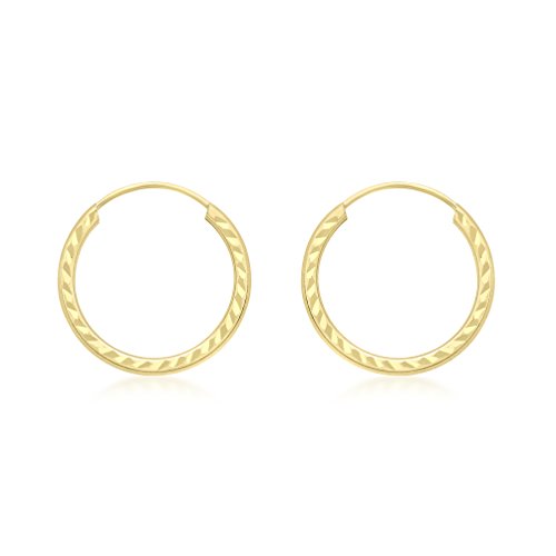 CARISSIMA Damen-Creolen 9ct Yellow Diamond Cut 15mm Sleeper Hoop Earrings 375 Gelbgold-1.53.9899 von CARISSIMA