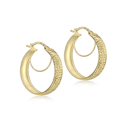CARISSIMA Damen Diamantschliff Doppel Hoop Kreol Ohrringe 9k (375) Gelbgold 24 mm von CARISSIMA