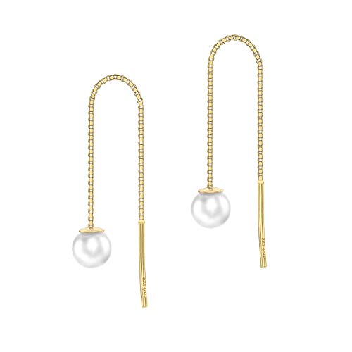 CARISSIMA Damen-Ohrhänger Box Chain Pull Through 375 Gelbgold Perle Rundschliff China-Zuchtperle Weiß - 1.59.0369 von CARISSIMA