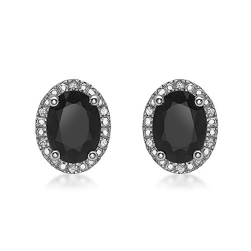 CARISSIMA Damen-Ohrstecker Gold 9ct Diamond and Sapphire Cluster Stud Earrings 375 Weißgold Saphir schwarz Ovalschliff Diamant-5.58.926S von CARISSIMA