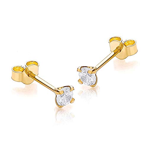 Carissima Gold Damen Rund Zirkonia Ohrstecker 9k(375) Gelbgold 3mm von CARISSIMA