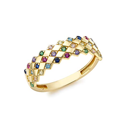 CARISSIMA Damen-Ring Raute-Muster Gelbgold 9kt Zirkonia mehrfarbig 5mm Größe 50 von CARISSIMA
