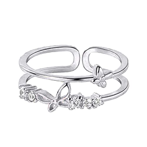 Caritierily 8 Schuss Ringe An Meine Tochter Schmetterlingsring Schmetterlings-Strassring minimalistischer Angstring Geschenk für sie zurück zur Schule Geschenk Ringelband Silber (Silver-3, One Size) von Caritierily