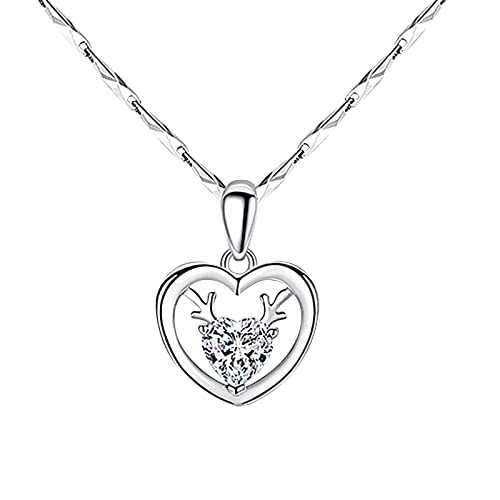 A Deer Has You Pendant Heart Shaped Geweih Anhänger Halskette Net Red Clavicle Chain Armband Und Halskette Damen (White, One Size) von Caritierily