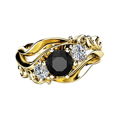 Caritierily Art- und Weiseblumen-Linie schwarzer Zirkon-Ring-Damen-Ring-Ring für Frauen Ringelkleid Damen (Gold, 8) von Caritierily