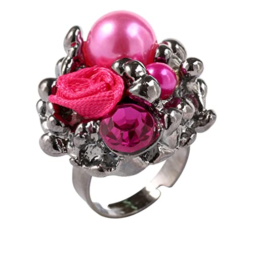 Caritierily Art- und Weiseeinfacher Temperament-Rosen-Blumen-Perlen-offener justierbarer Ring-Damen-Ring-Ring Alternativ Ringe (Pink, One Size) von Caritierily