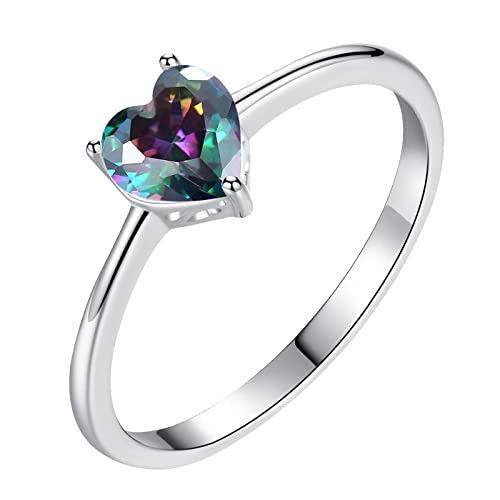 Caritierily Beliebte Schmuck Damen Ring Liebe Herz Ring Herz Bunte Zirkon Ring Frauen Verlobung Hochzeit Silber Schmuck Herzform Ring Statement Ringe Für Damen 925 (Silver, 8) von Caritierily