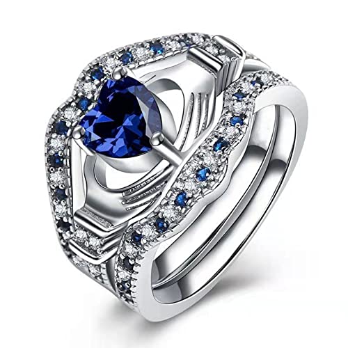 Caritierily Blaue dreischichtige Verlobungsringe mit Herzring für Damen und Herren. Exquisite Ringgröße 5 bis 12 Sticker Ringe (Blue, 12) von Caritierily