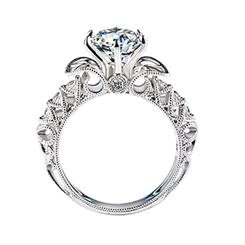 Blumen Gericht Stil Zirkon Ring für Frauen und Mädchen Mode Einfacher Zirkon Ring Einfache Persönlichkeit Charakter Zirkon Ring Kinderwagen Ringe (Silver, 9) von Caritierily