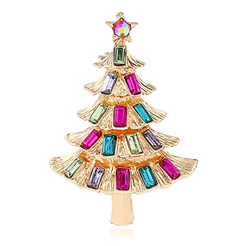 Caritierily Brosche Weihnachtsbaum Brosche Anhänger Vintage mehrfarbige Strass Kristall Pin Hochzeit Schmuck Geschenk (D, One Size) von Caritierily