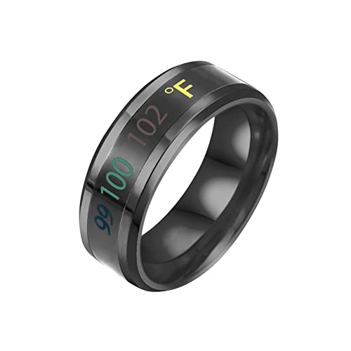 Caritierily Damen Herren Ring Temperatur Stahl Farbe Intelligenter Temperaturring Ändern Sie die Temperaturanzeige Körper Stahlring Ringe (Black, 10) von Caritierily